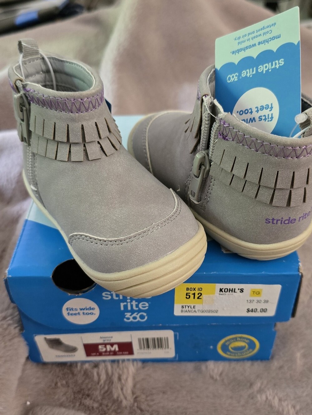Kohl's Stride Rite 360 Size 5M Girls Baby Gray Fringe Ankle Boots